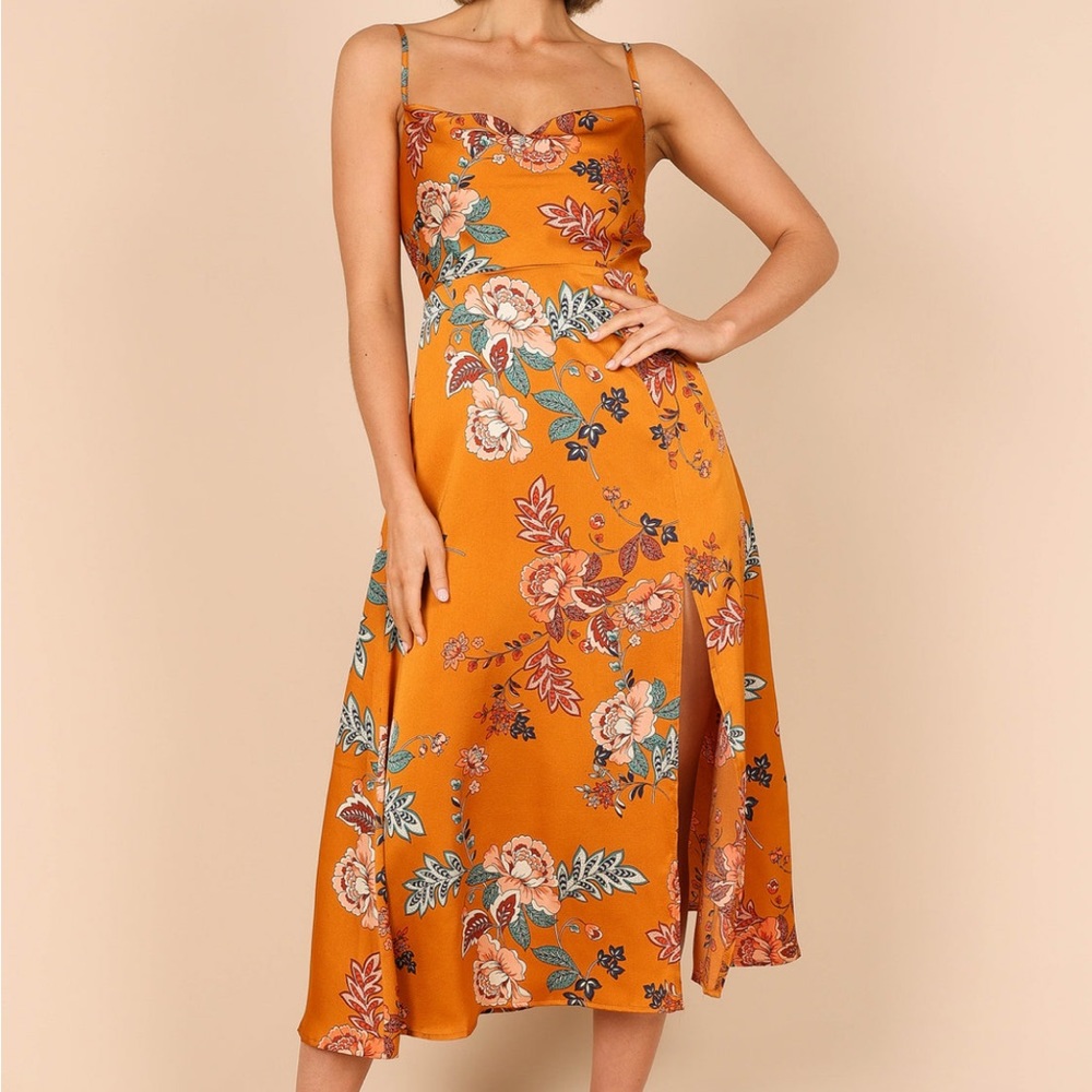 ALEJANDRA COWL NECK MIDI DRESS - TAN